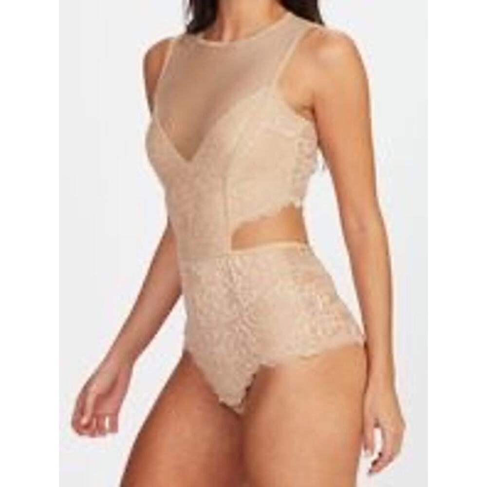Valisere Nude Lace Mesh Cut-Out Bodysuit Sleeveless Lingerie Made in Brazil M